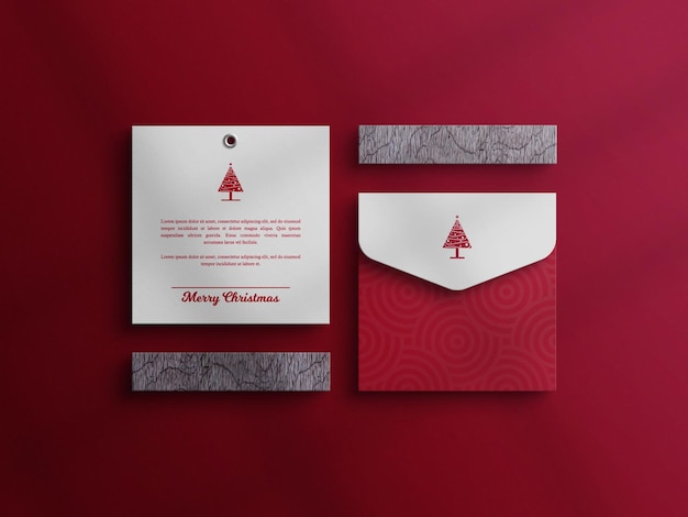 Christmas invitation card with envelope mockup