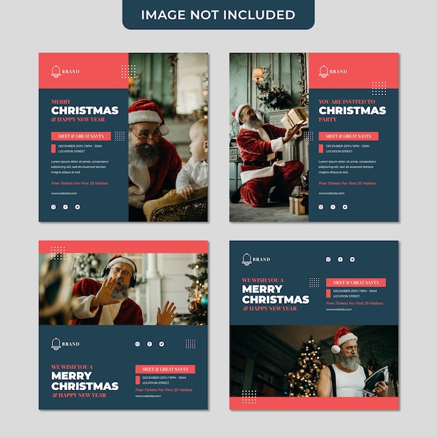 クリスマスの招待状は、サンタのソーシャルメディアの投稿コレクションテンプレートに会って挨拶します