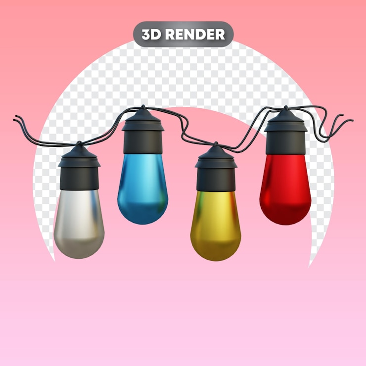 PSD christmas lamp and cable 3d object