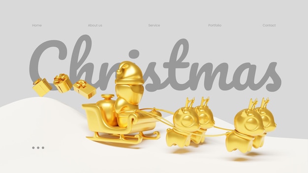 Рождественский шаблон целевой страницы с золотым санта в снегу 3d визуализация иллюстрация