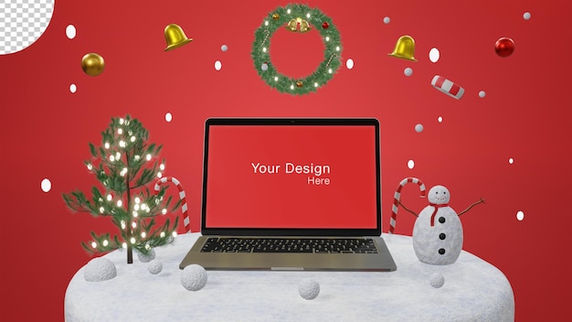 PSD christmas laptop mockup realistic design psd