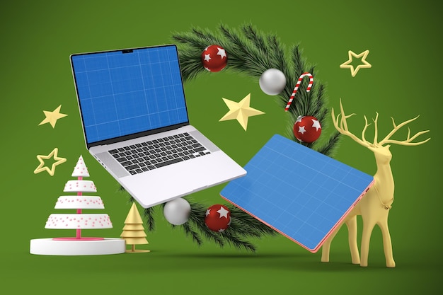 PSD christmas laptop mockup