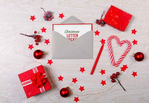 Christmas Letter and Envelope Mockup