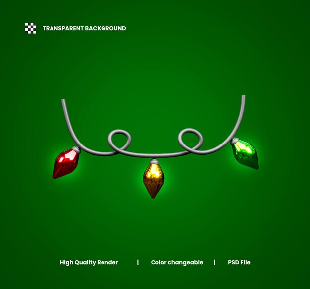 PSD christmas light 3d icon or xmas decorative light 3d icon or christmas light 3d illustration