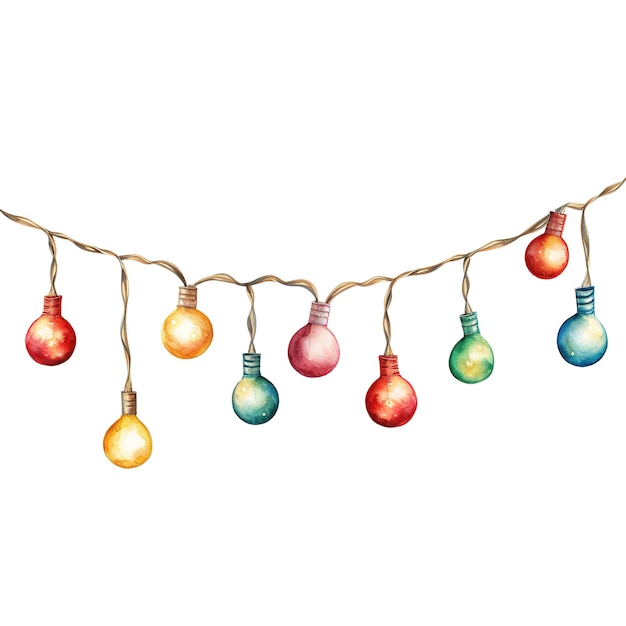 PSD christmas light garland for christmas event watercolor style ai generated