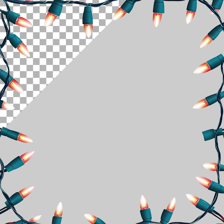 PSD christmas lights border isolated on a white background