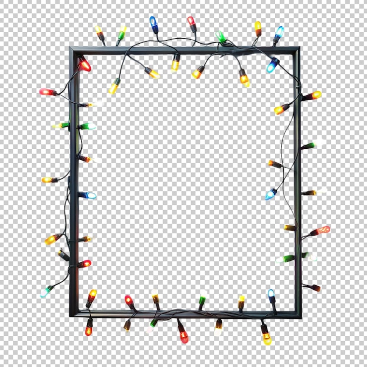 PSD christmas lights frame on transparent background