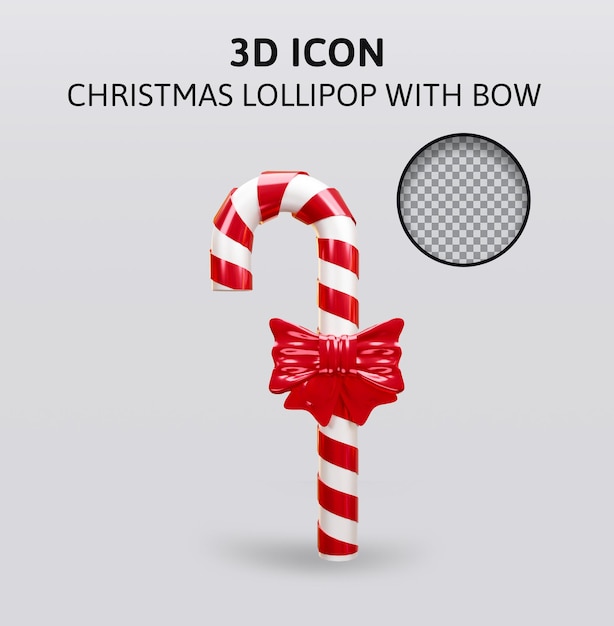 PSD christmas lollipop with bow 3d rendering illustration