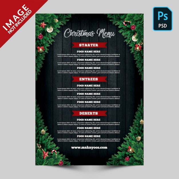 PSD christmas menu back side template