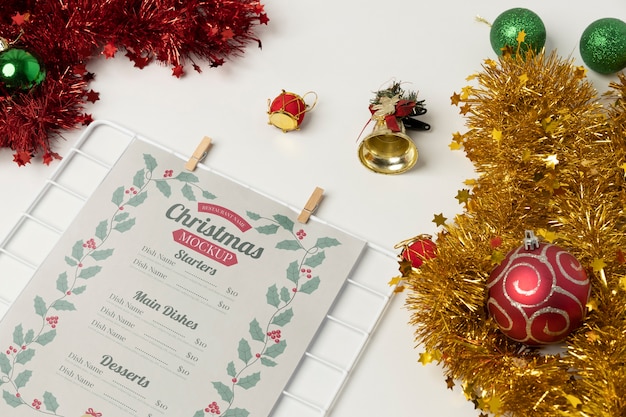 Christmas menu mock-up design with xmas decor