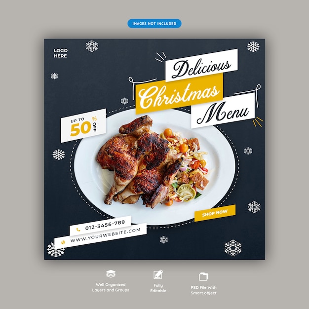 Christmas menu or restaurant food square banner template Premium Psd