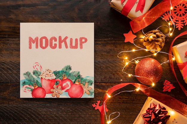 PSD christmas mock-up and beautiful winter decorations