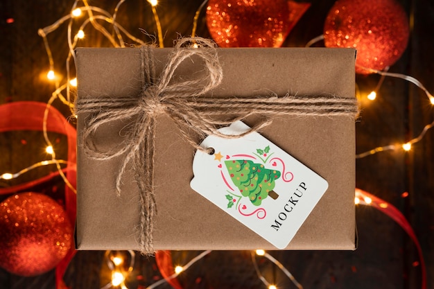 PSD regalo di natale mock-up con fiocchi di corda