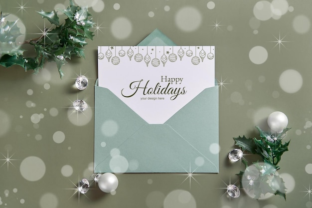 Christmas mock up for greeting card or letter xmas empty card in envelope