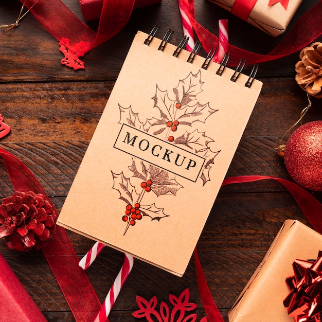 PSD christmas mock-up top view notepad