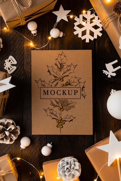 PSD christmas mock-up with white decorations