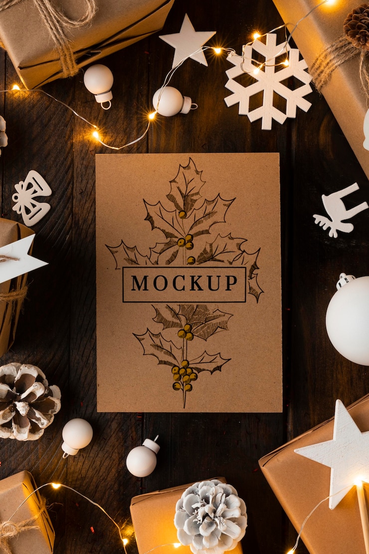PSD christmas mock-up with white decorations
