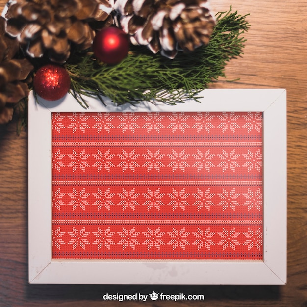 Christmas mockup with frame and pine cones