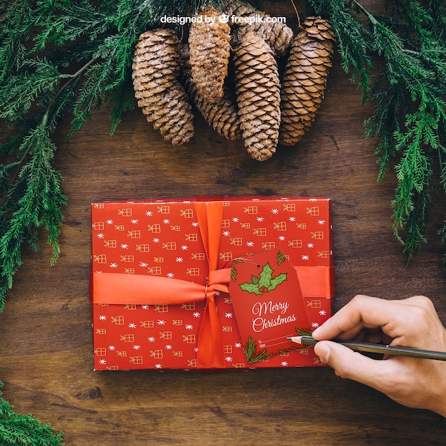 christmas mockup with hand writing on present