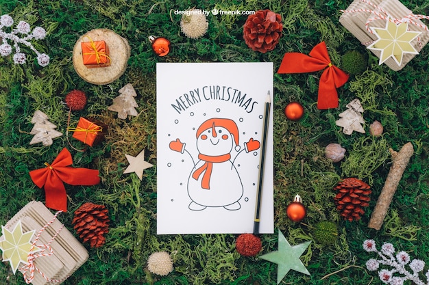 christmas mockup with paper and pencil