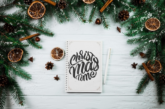 Christmas mockup with spiral notepad