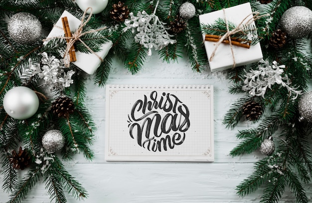 PSD christmas mockup with spiral notepad