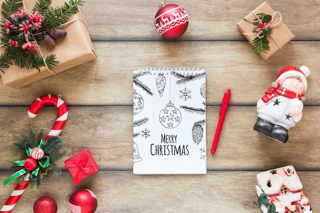 Christmas mockup with spiral notepad