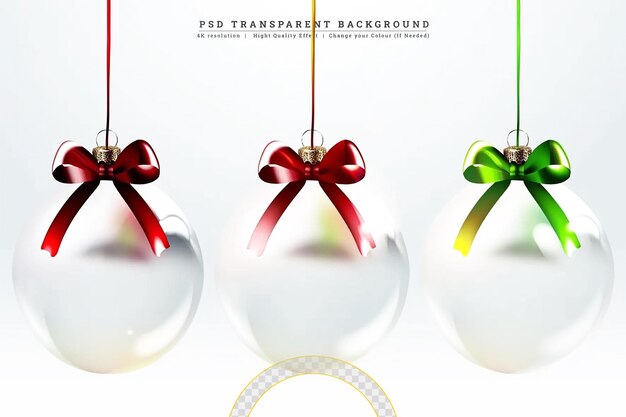 PSD christmas and new year bauble with ribbon on white background