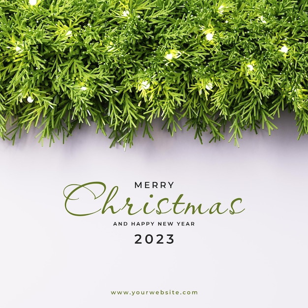 PSD christmas and new year card with pine branches 3d render