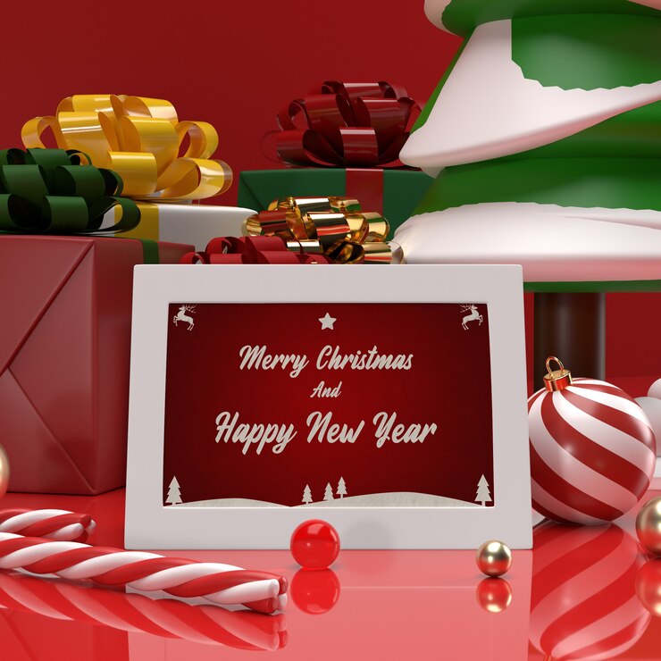 PSD christmas and new year celebration invitation gift card mockup