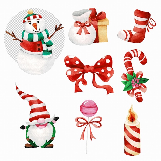 PSD christmas new year decoration watercolor icon set