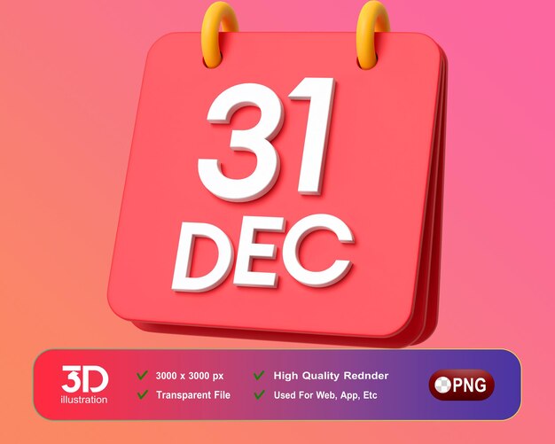 Christmas new year decorations 3d calendars 31dec png