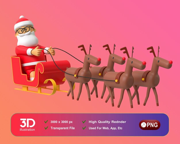 Christmas new year decorations 3d santa sleds with deers png