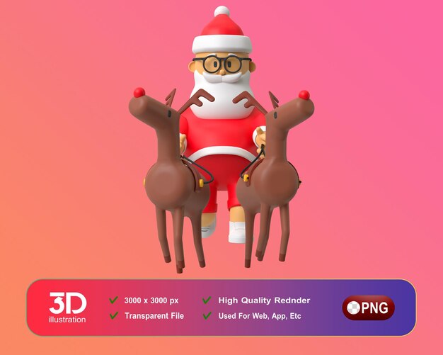 PSD クリスマス・ニューイヤー・デコレーション 3d サンタと鹿 png