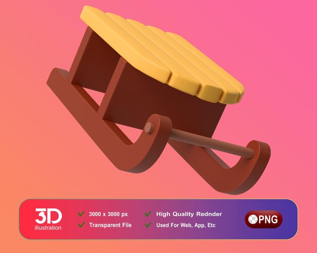 PSD christmas new year decorations 3d sled angle png