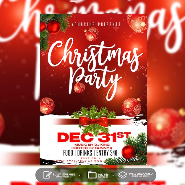 Christmas new year flyer party concert social media template PSD