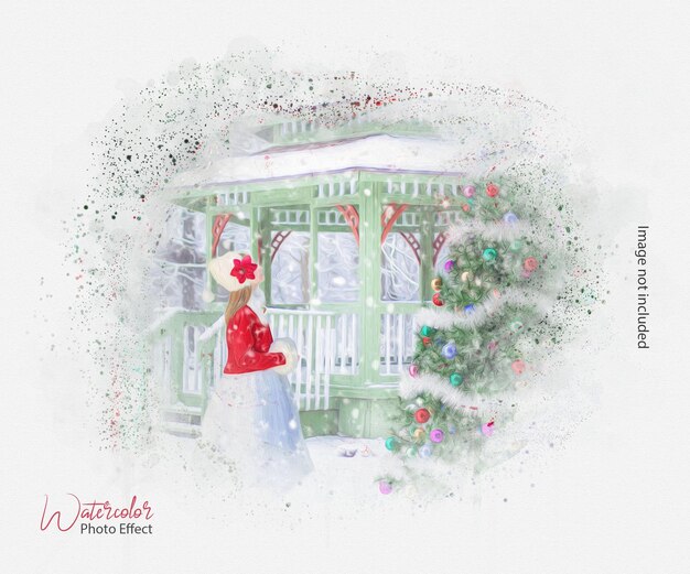 PSD christmas new year watercolor photo effect psd