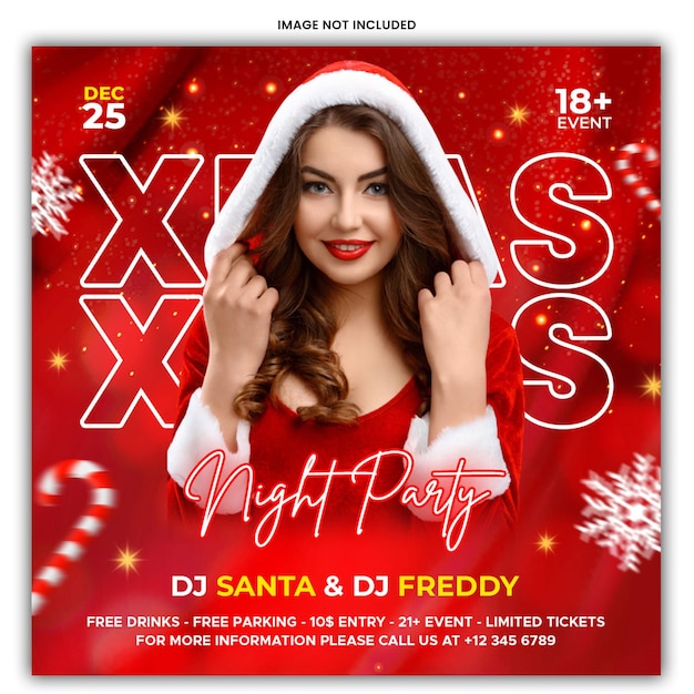 Christmas  night party event  flyer social media template