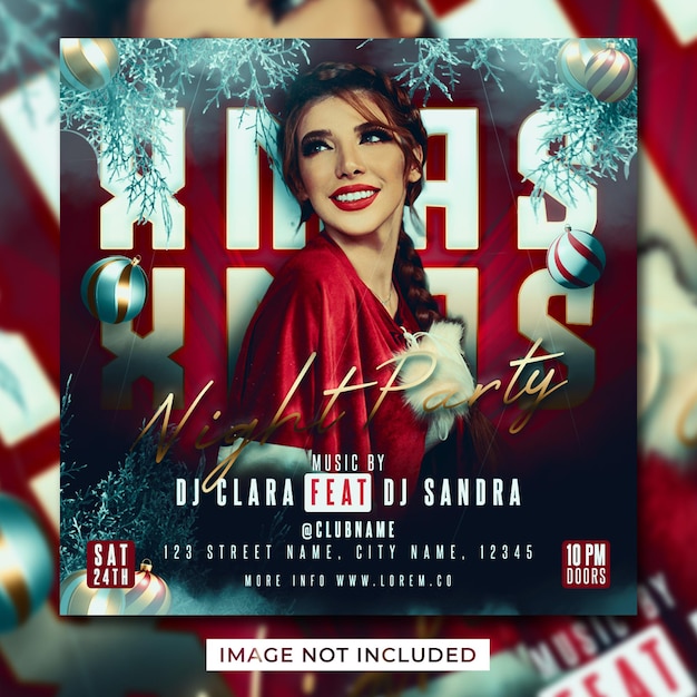 PSD christmas night party flyer social media post template banner