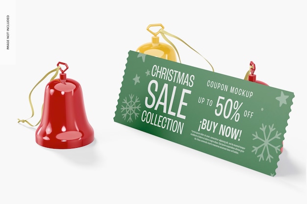 PSD mockup di coupon di carta di natale, vista a destra