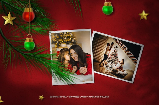 찢어진 종이와 그림자 오버레이가 있는 크리스마스 종이 사진 프레임 모형