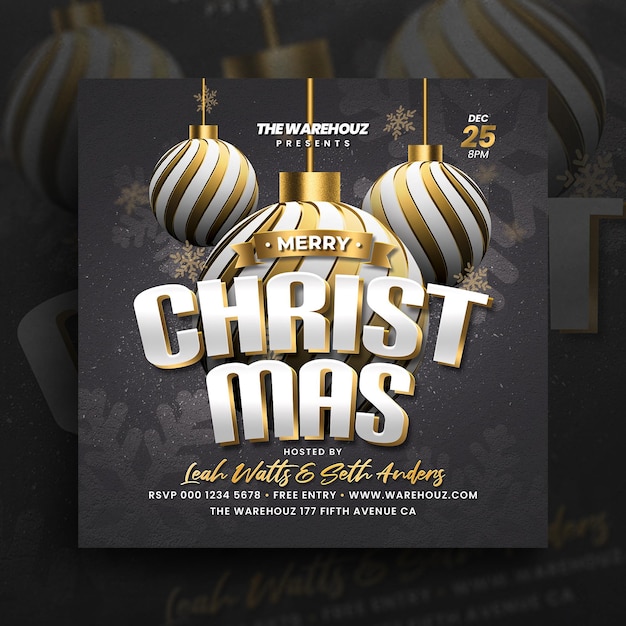 PSD christmas party flyer invitation social media post and web banner