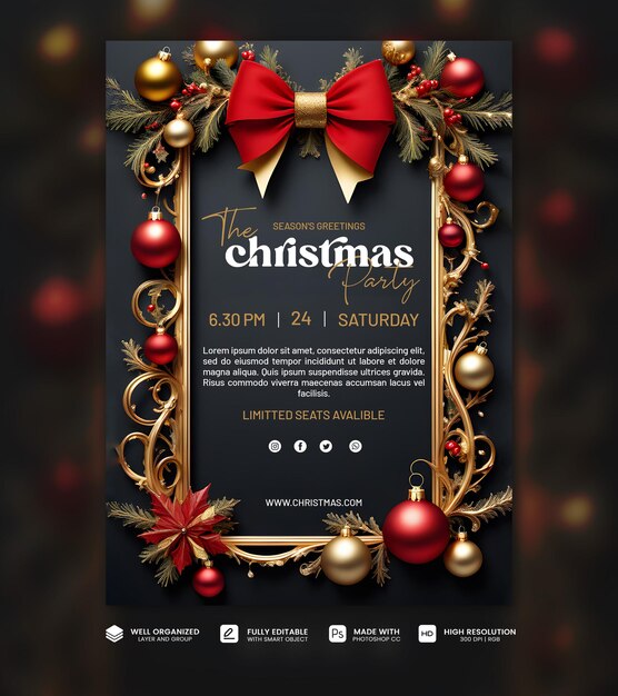 Christmas party invitation template psd