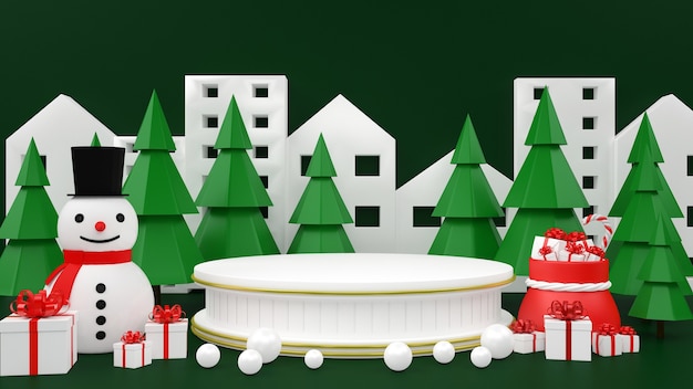 PSD christmas pastel mockup podium display of giftbox snowman