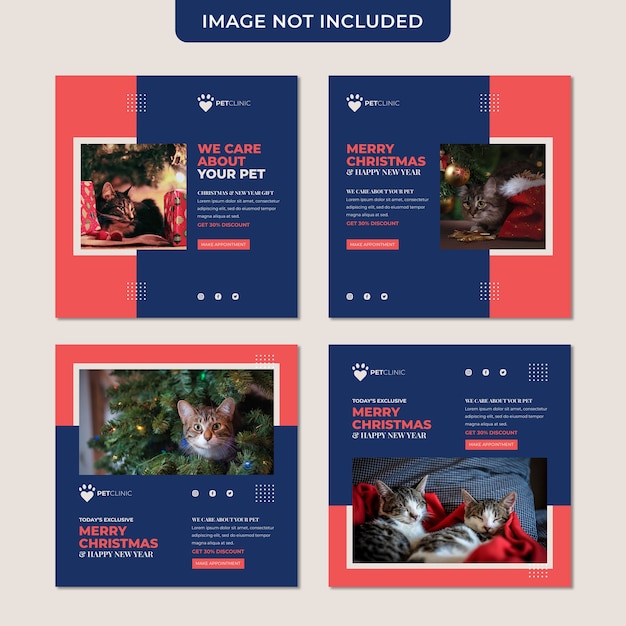 PSD christmas and pet discount social media post template collection