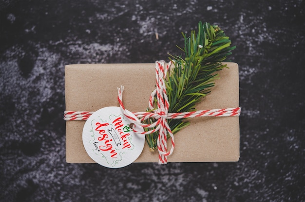 Christmas present tag on gift box