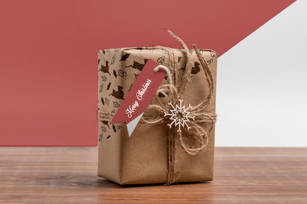 PSD regalo di natale con mockup di etichetta