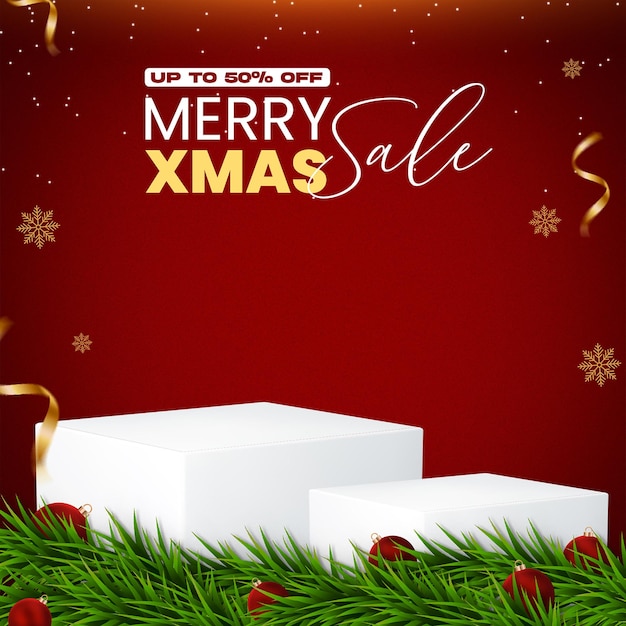 PSD christmas rectangle podium sale banner