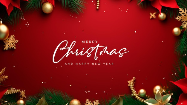 PSD christmas red background with cute christmas decoration