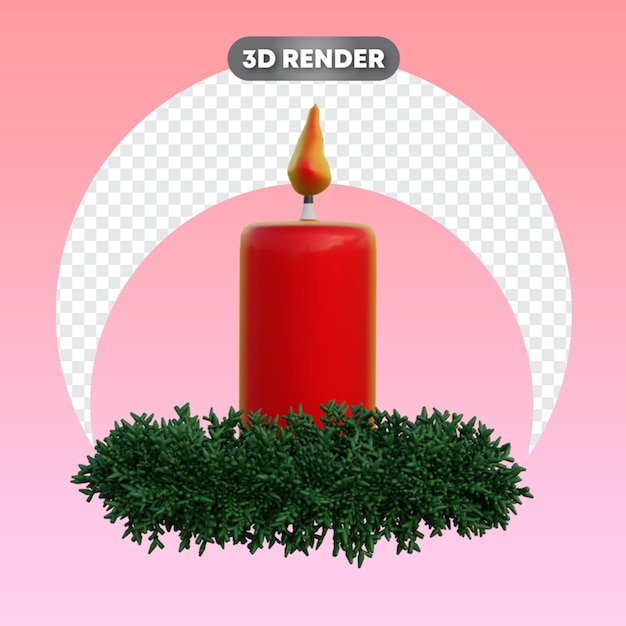 PSD christmas red candle with wreath 3d object
